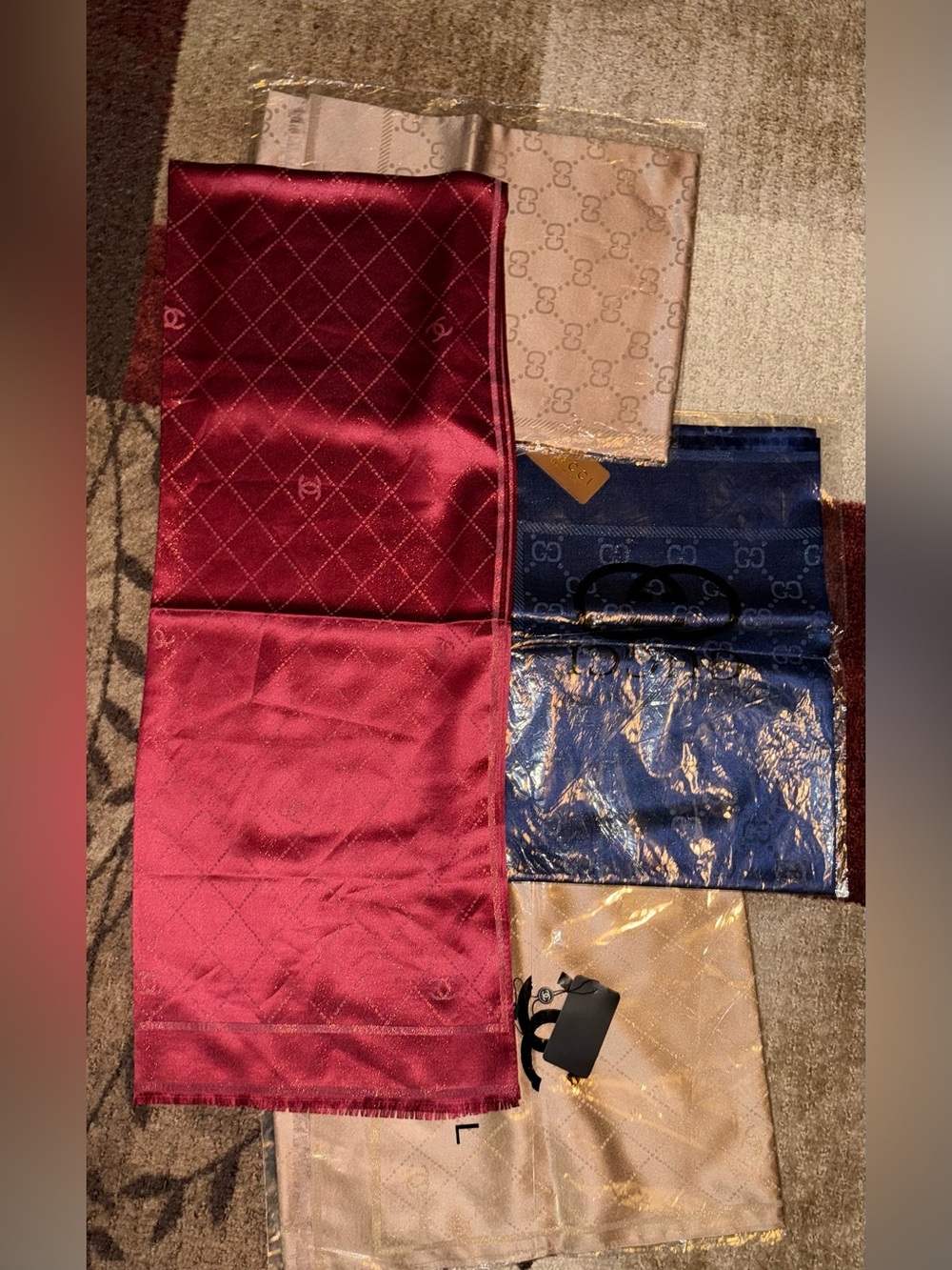 Burgundy Gold-tinted Reversible Silk & Cashmere Fashion Scarf Wrap- NWT